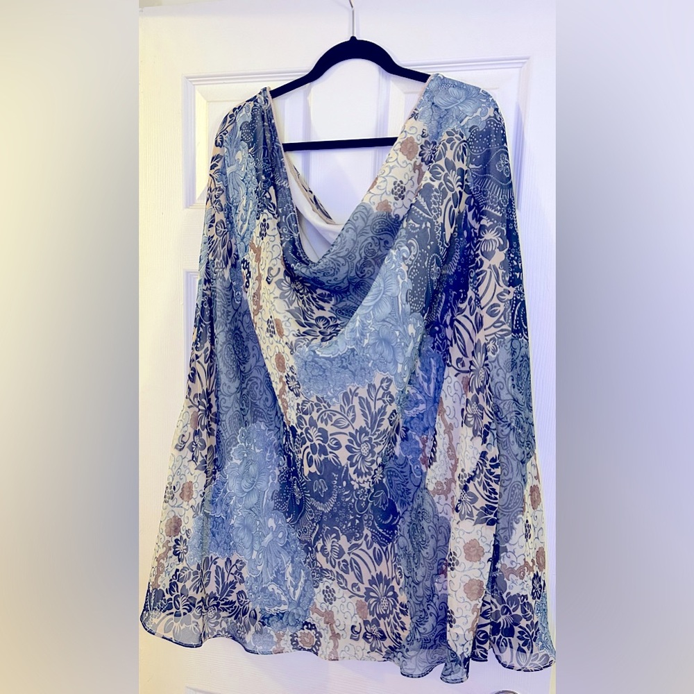American Angel - 3XL - Blue Cream Floral Design Long Maxi Skirt